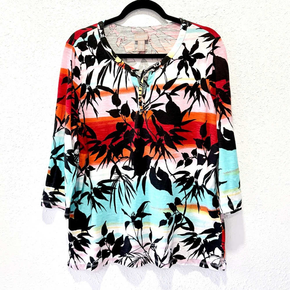 Chico's‎ Garden Oasis Lace-Up Tee XL
